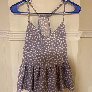 White and purple flower tank